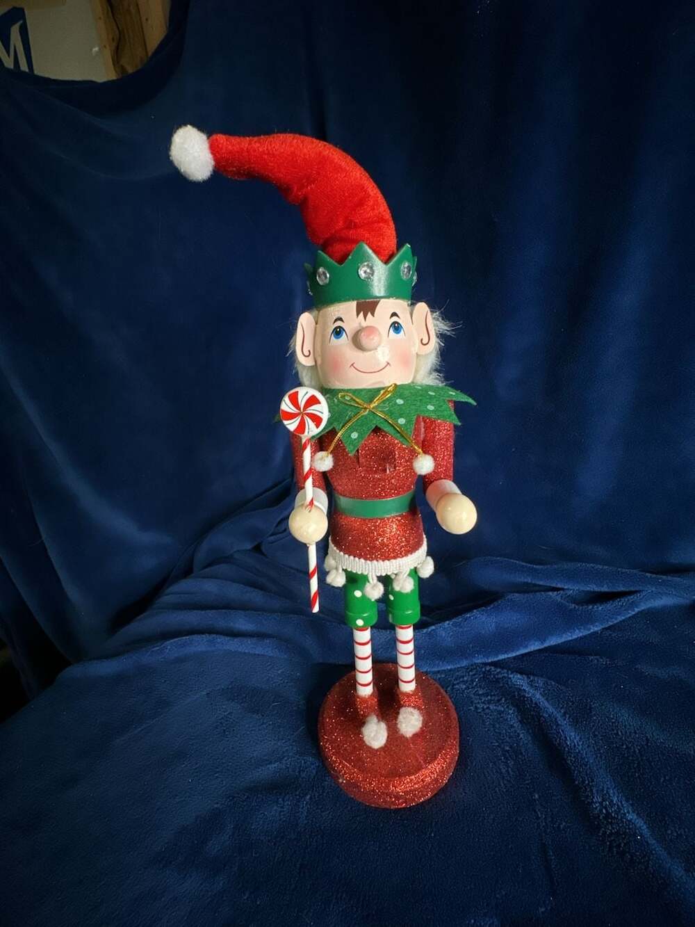 Ashland Christmas 10-Inch Wooden Nutcracker Elf with Peppermint Candy Cane
